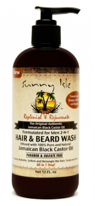 Sunny Isle Black Castor Oil For Men 2-N-1 Hair and Beard Wash 12oz